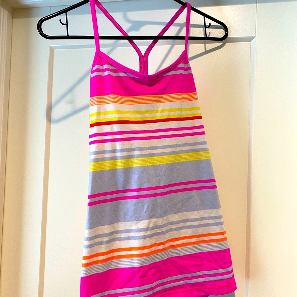 Lululemon Power Y tank, size 6.  Hot Pink stripe